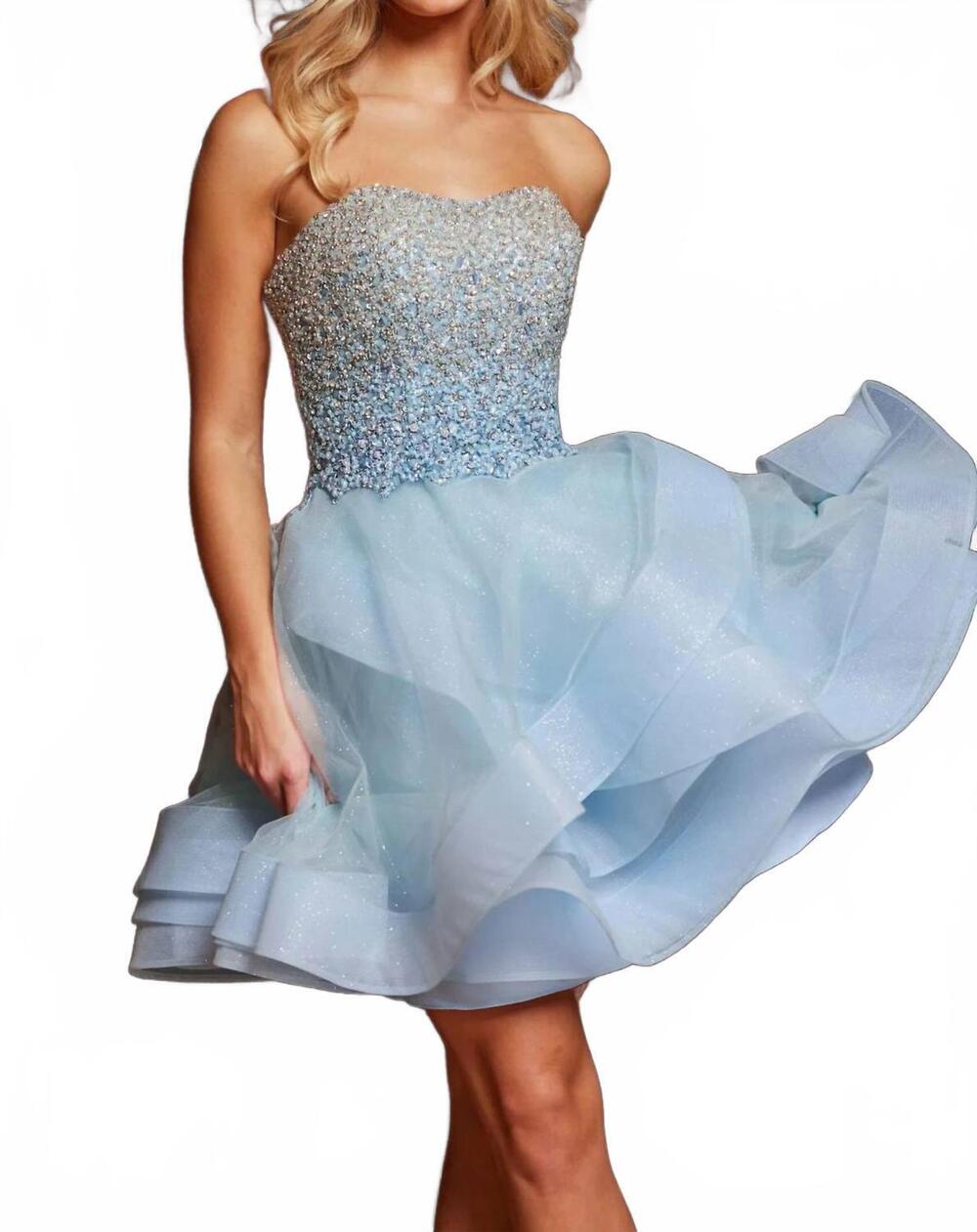 NEW JOVANI fit and flare short dress in ice blue